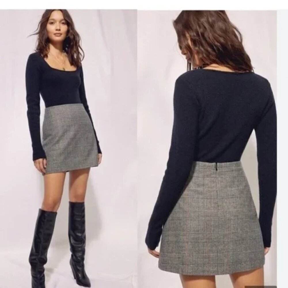 Aritzia Wilfred Classic Mini Skirt Grey Plaid Size 8